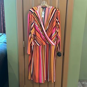Bright striped long sleeved V neck dress